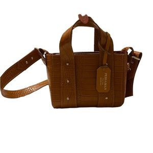 Persaman New York Brown Croc-Embossed Satchel